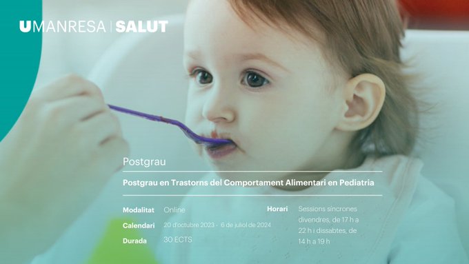 UManresa's tweet photo. 🆕 Postgrau en Trastorns del Comportament Alimentari en Pediatria

👤 Modalitat: semipresencial
⏳ Durada: 30 ECTS
🗓️ Inici: 20 d'octubre de 2023

https://t.co/slxLIGjwHQ

#trastornsalimentaris #pediatria
@estterrl https://t.co/vHAaVGX8kg
