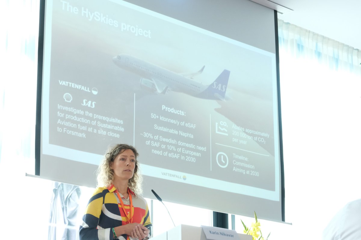 Karin Nikavar presents the plans of @VattenfallGroup, together with their partners, to produce #SyntheticAviationFuel, using #CO2 from #WasteIncineration and fossil-free #hydrogen #CEWEP2023