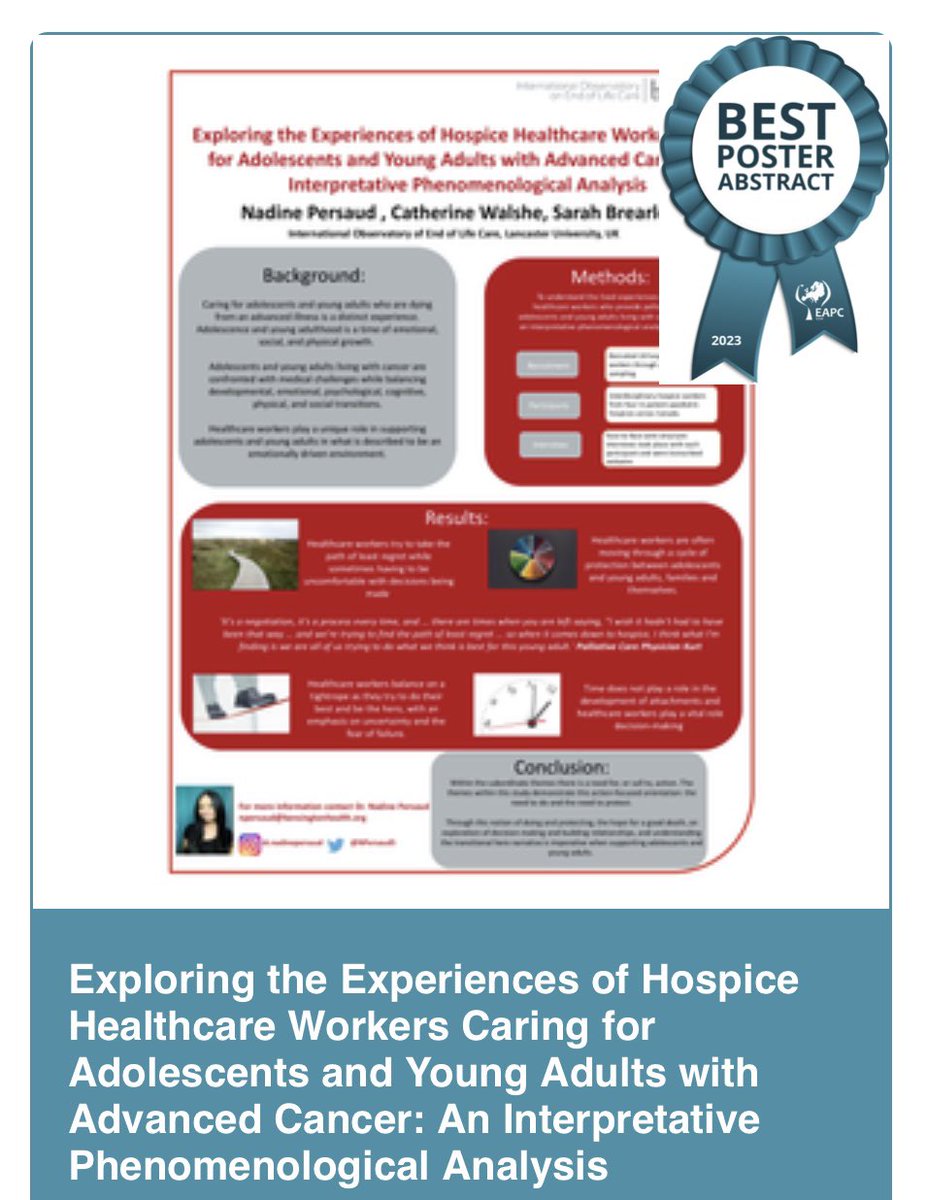🎉Huge congratulations to <a href="/NPersaud5/">Dr. Nadine Persaud</a> for her poster award #EAPC2023 from some of her work for her #PhD in #PalliativeCare <a href="/IOELC/">IOELC</a>