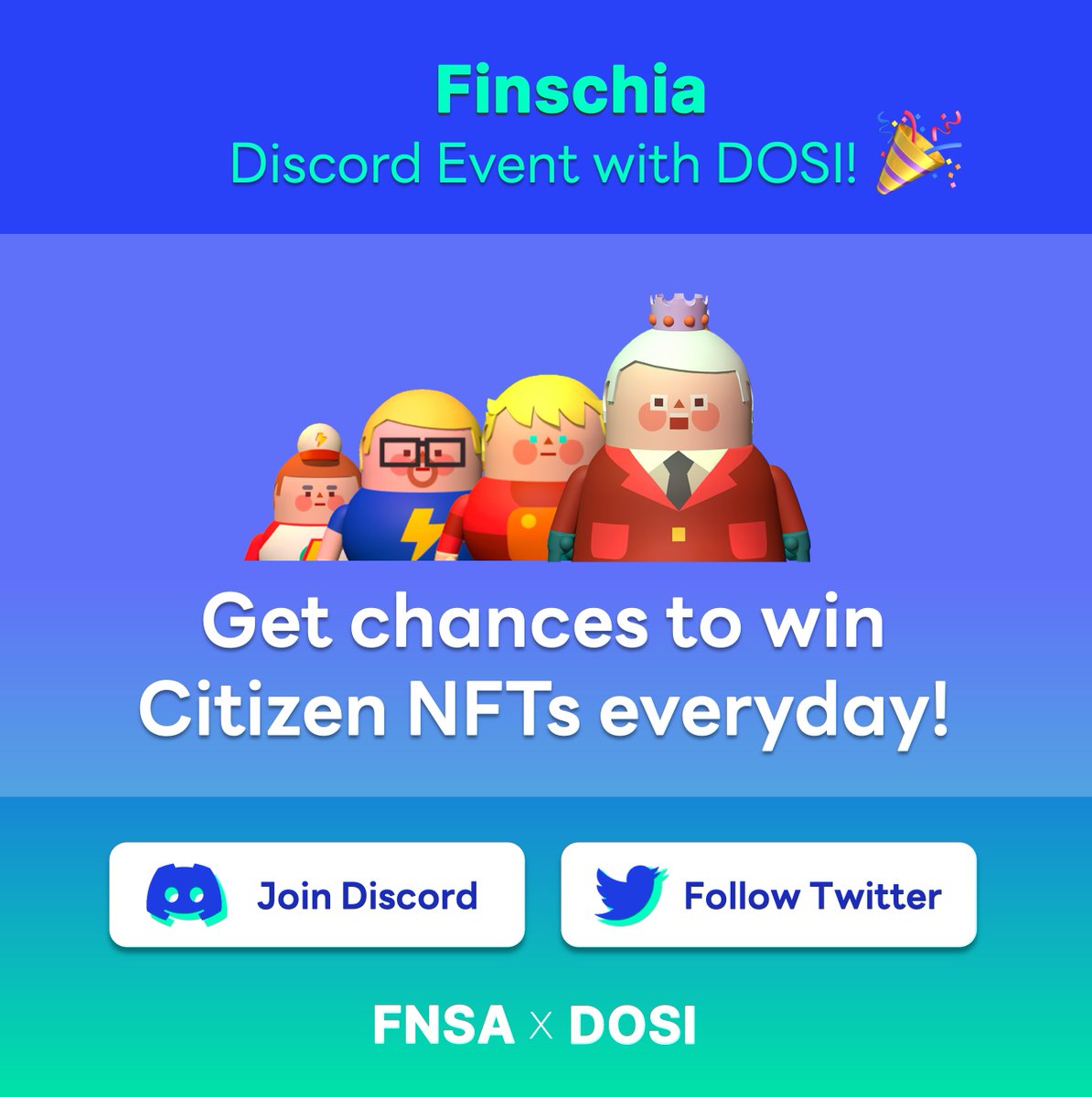 Finschia CREW Event

zealy.io/c/finschia/que…

When? 20 times starting from June 15, 2023

Join the Finschia discord server 
Follow Finschia TW and RT
Enter #event channel on Discord to get chances to win Citizen NFTs
#Finschia #DOSI #NFTCommunity #NFT