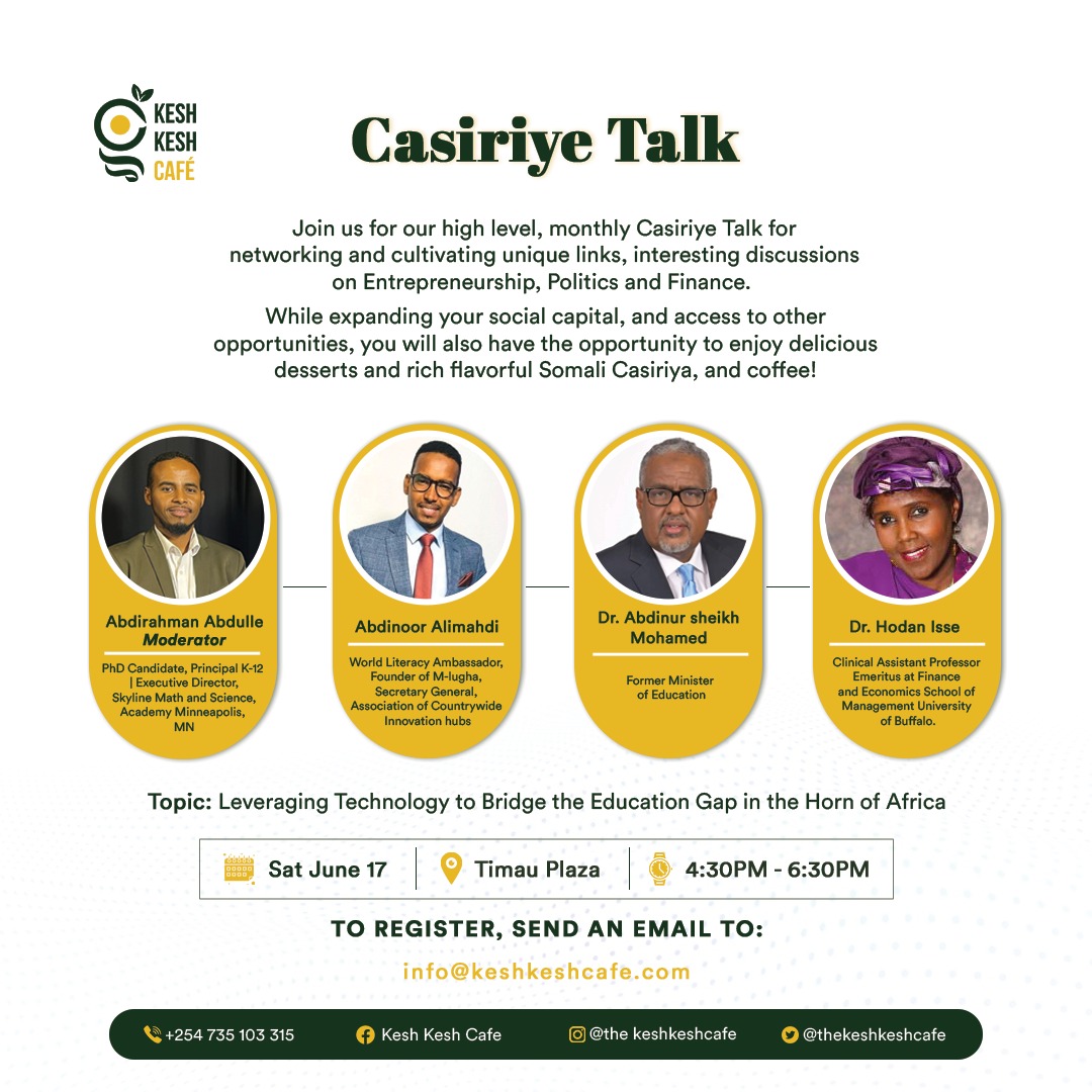abdinoormahdi's tweet photo. Join us for an exciting Casiriye talk on leveraging technology to bridge the education gap in the Horn of Africa.
@DeeqAfrika @thekeshkeshcafe @Rowdaolad https://t.co/qg8AW5RI5q