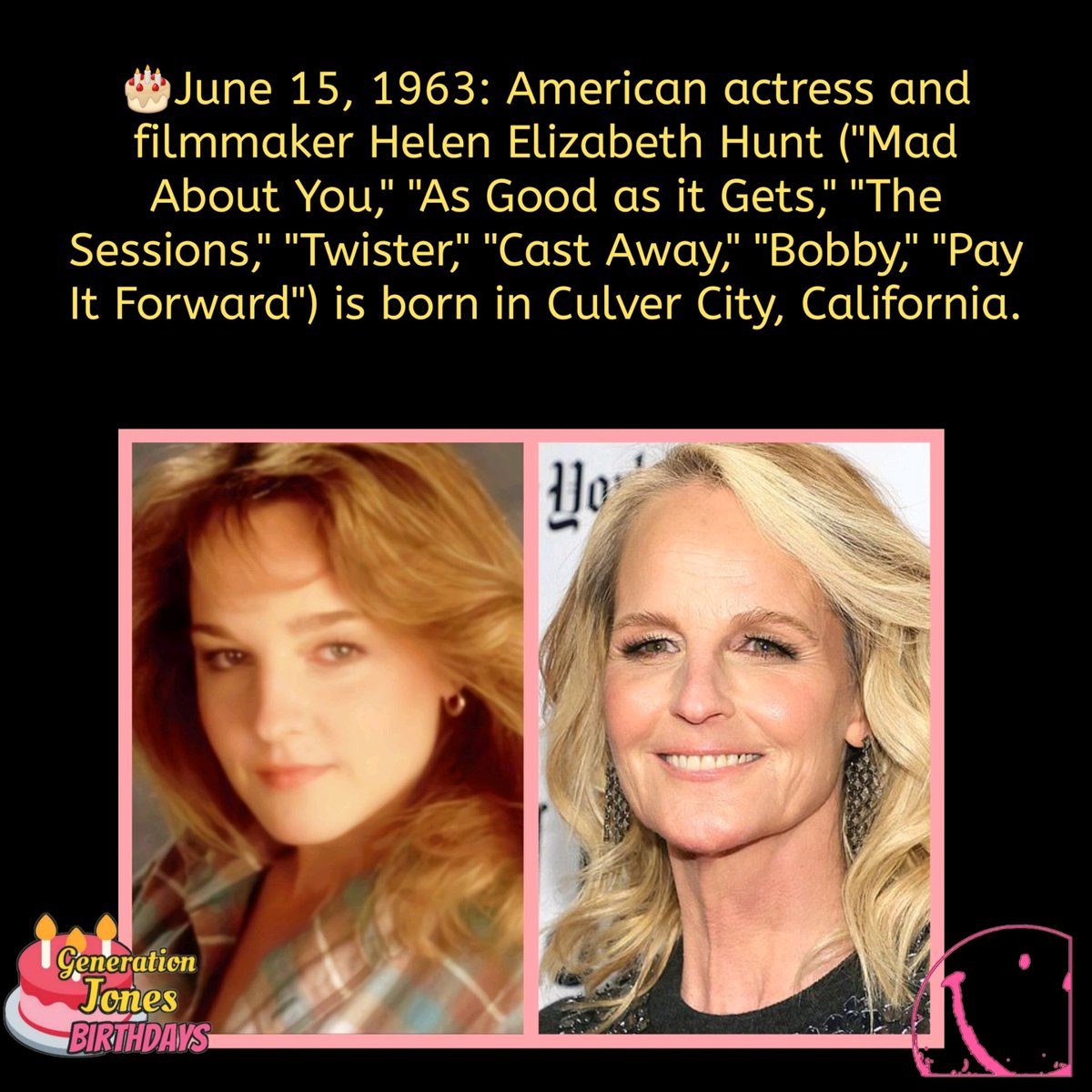 🎂June 15, 1963

#HelenHunt #MadAboutYou #AsGoodasitGets #TheSessions
#borninthe60s #whoisgenerationjones #bornonthisday #borntoday #happybirthday