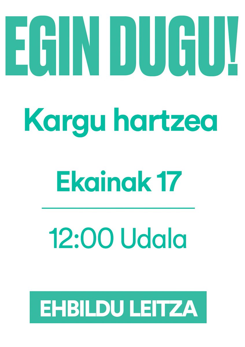 EHBilduLeitza's tweet photo. Udalaren osaketa berria larunbat honetan 12:00tan izanen da.

Bertaratu gaitezen gure babesa agertzera!

#EginDugu #MaiteDugunLeitza https://t.co/B4cPERgxX2