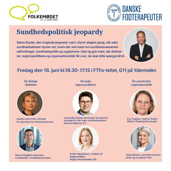 Bliv overrasket, nysgerrig og få et godt grin, når de dristige direktører, de raske regionspolitikere og de uovertrufne organisationsfolk <a href="/LykkePetri/">Anette Lykke Petri</a> Steen Dalsgård Jespersen <a href="/BusterReinhardt/">C. Buster Reinhardt</a> <a href="/Sofiedebrette/">Sofie de Bretteville Olsen</a> <a href="/EvaTingkaer/">Eva Tingkær</a> <a href="/Tanifoa74/">Tanja Nielsen</a> dyster på #fmdk med   <a href="/SoerenKaster/">Søren Kaster</a> #sundpol