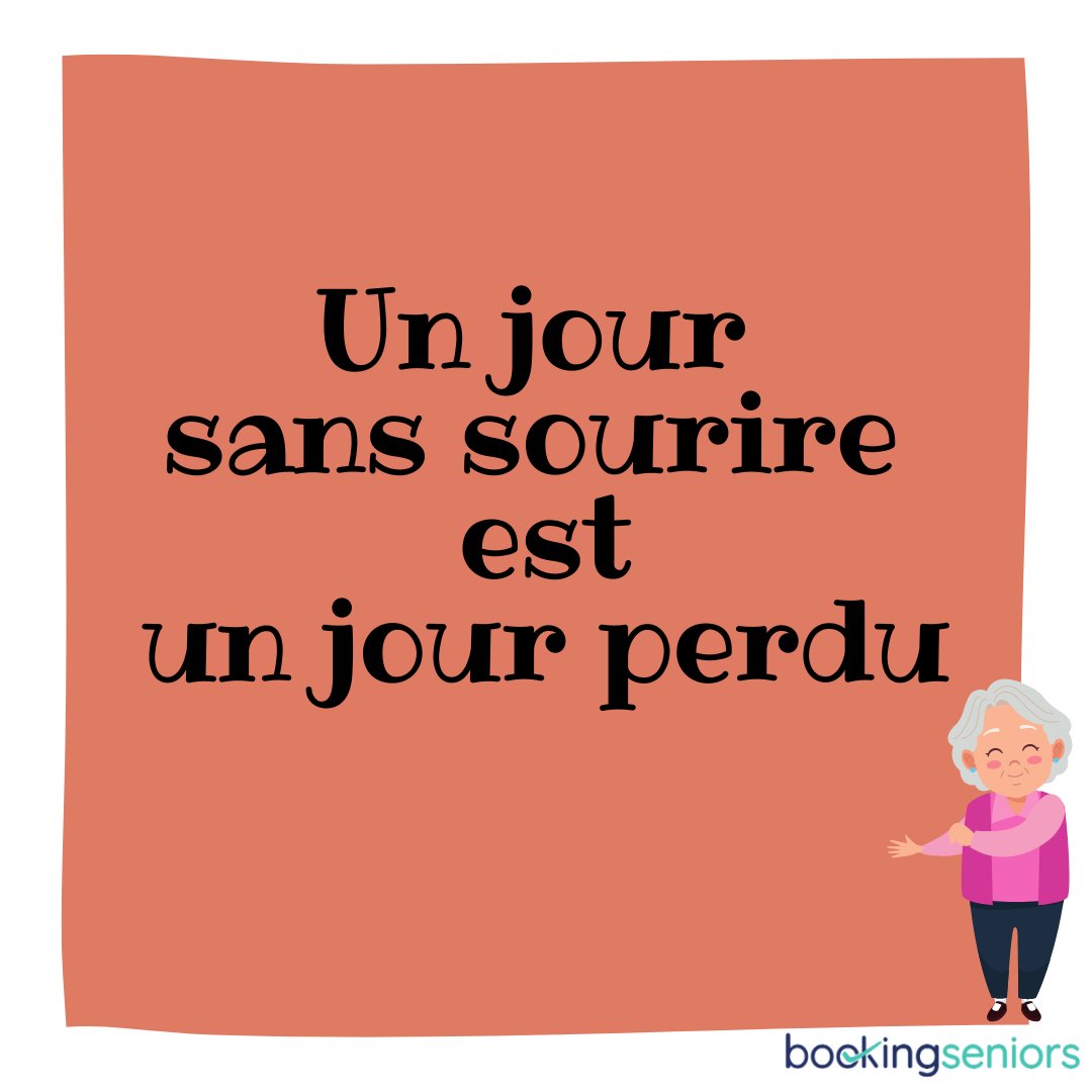 BookingSeniors's tweet image. " Un jour sans sourire est un jour perdu " Charlie Chaplin

#bookingseniors #sourire #bienfaits #seniorcare #seniorlife #bienvieillir #citation