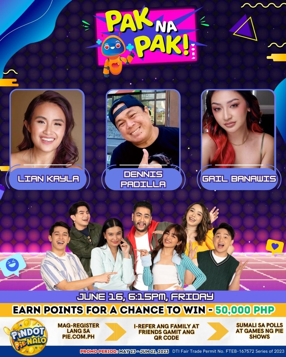 iampieofficial's tweet photo. Pak Na Pak with Dennis, Lian and Gail

Thank God It's Friday! Join us sa PAK na early celebration ng ating mga Tatay kasama sina Dennis Padilla, Lian Kayla at Gail Banawis!

📺 Pak Na Pak
📆 June 16 | 6:15pm
🔗 https://t.co/PxUUi5kVcB https://t.co/zOeleQckqC