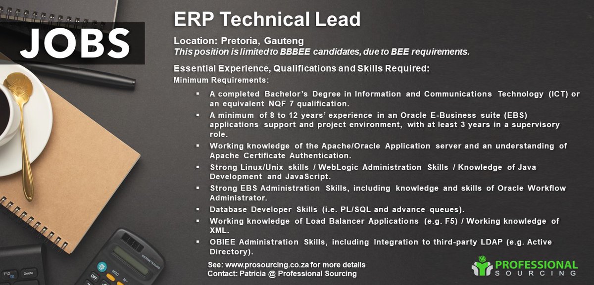 prosourcing.co.za/.../erp-techni…

A remarkable financial services group has an exciting position available for an ERP Technical Lead.

#erp #JobSeekersSA #jobopportunities #newvacancy #professionalsourcing