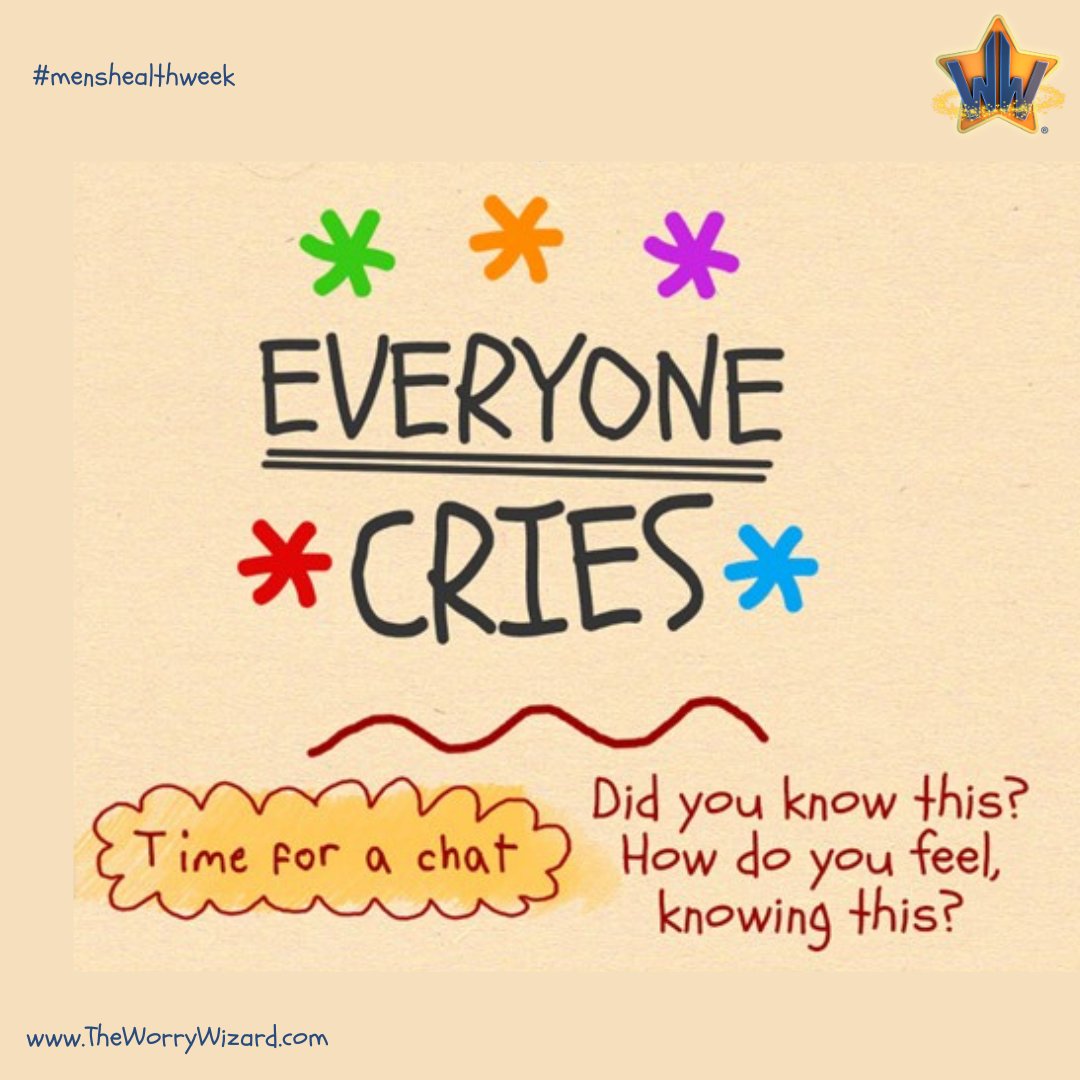 Everyone cries. It is the body's natural response to many different thoughts, feelings and events. Full stop🛑. It is #MensHealthWeek. The idea that it is somehow not okay to cry, is so deeply entrenched. So I now say, everyone cries.  Because they do. #fromWorriestoWellbeing