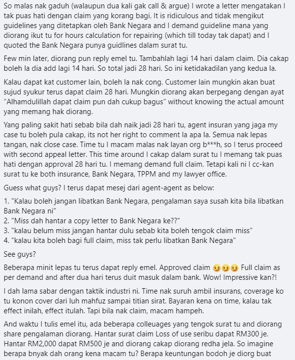 norazambudin's tweet photo. Sebab aku memang tak suka perangai adjuster insurance yang suka menipu bab claim ni. Jadi aku nak share info ni.

Supaya semua yang alami kes ni tahu hak korang. https://t.co/Wyf1N0naD3
