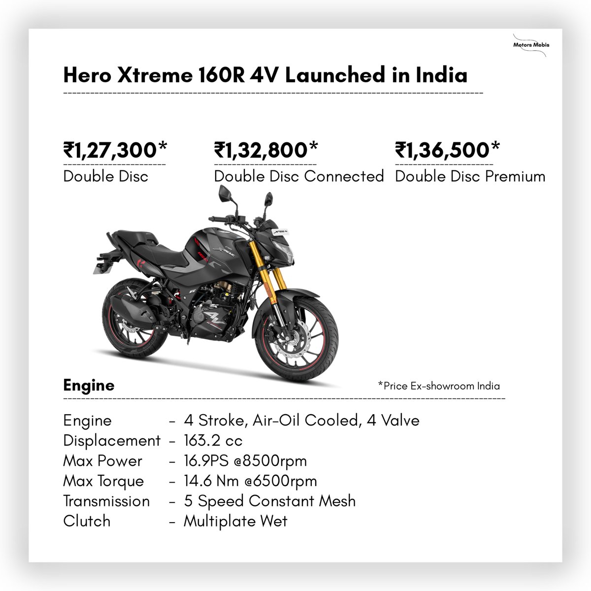 Hero Xtreme 160R 4V Launched in India | Specifications & Price | Motors Mobis
.
#HeroXtreme160R4V #Xtreme160R4V #160R4V #Xtreme160R #HeroXtreme #Xtreme #Hero #HeroMotoCorp #SportsBike #BikeNews #AutoNews #MotorsMobis
