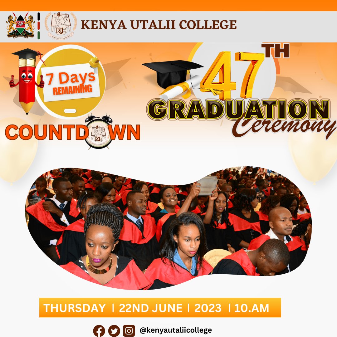 KenyaUtalii's tweet photo. Tic-toc-tic.... We can't keep calm as the #utalii47thgraduation ceremony countdown begins! 7 days to go π·
#utaliigraduation #utaliigraduation2023 #hospitality #tourism
@Min_TourismKE https://t.co/l7m4O2JLyG