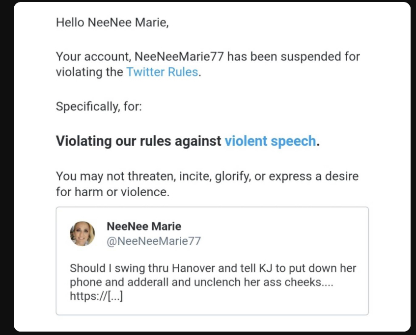 <a href="/elonmusk/">Elon Musk</a> @Twitter  @TwitterSupport   THIS IS WRONG! PLEASE remove the suspension on this account. They did not break tos. They did not threaten anyone or incite violence to anyone. THERE WAS A FALSE REPORT made against this account! Thank you 🙏🏻