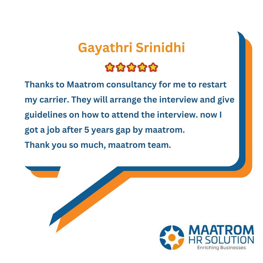 We are happy to share the candidate's testimonial with you!  

#maatrom #hrconsultancy #Payroll #recruitment #staffing #hrservices #testimonial #happycandidate #Candidate #review #testimonials #feedback #candidatefeedback #testimo #Candidatereview