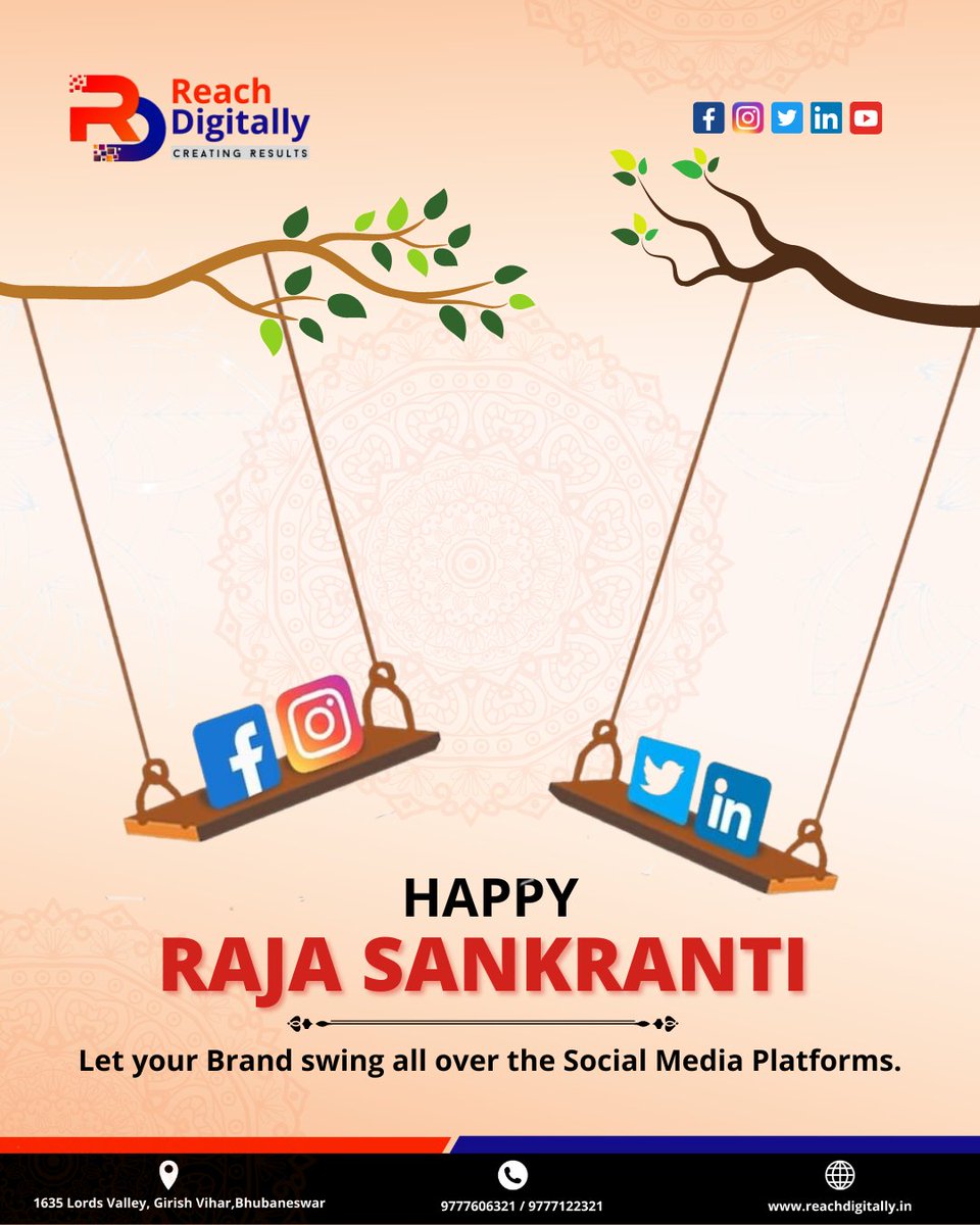 Let your Brand swing all over the Social Media Platforms.
Happy Raja Sankranti
.
.
.
#reachdigitally #digitalmarketingagency #Rajasankranti #Raja #festivalvibes #indianfestivals2023 #festival #festivalseason #festive #Bhubaneswar #odisha #india
