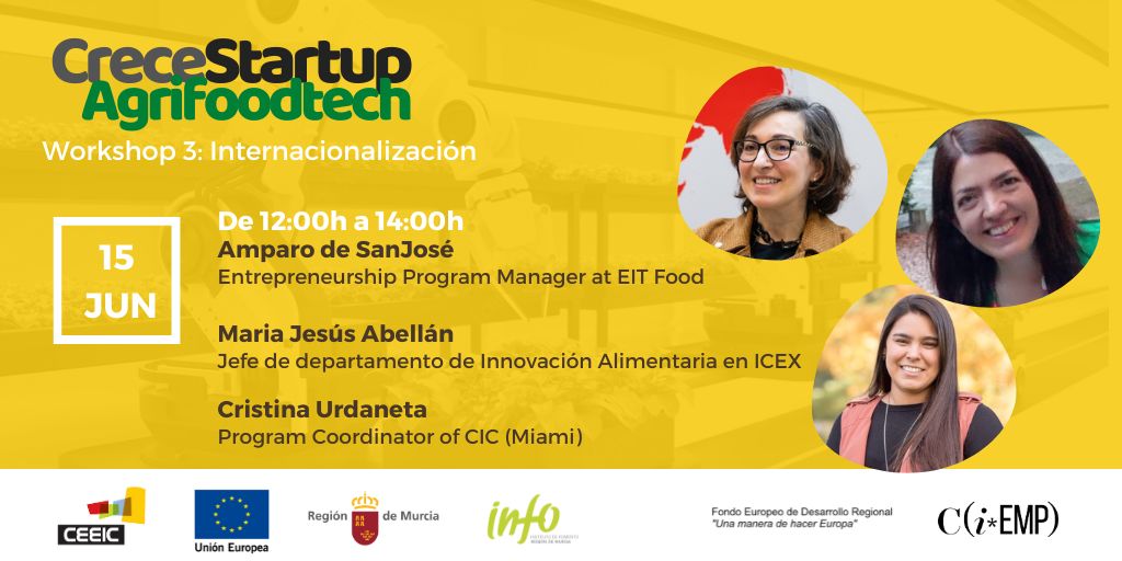 CEEICT's tweet photo. Llega el #workshop 3 del Programa #CreceStartup #AgrifooTech de @infoRMurcia en el que nuestros ponentes hablarán de #internacionalizacion
Contaremos con @EITFood, @ICEX_ y @cicnow
#startups #Growth #agro https://t.co/JK4RX2cHAy