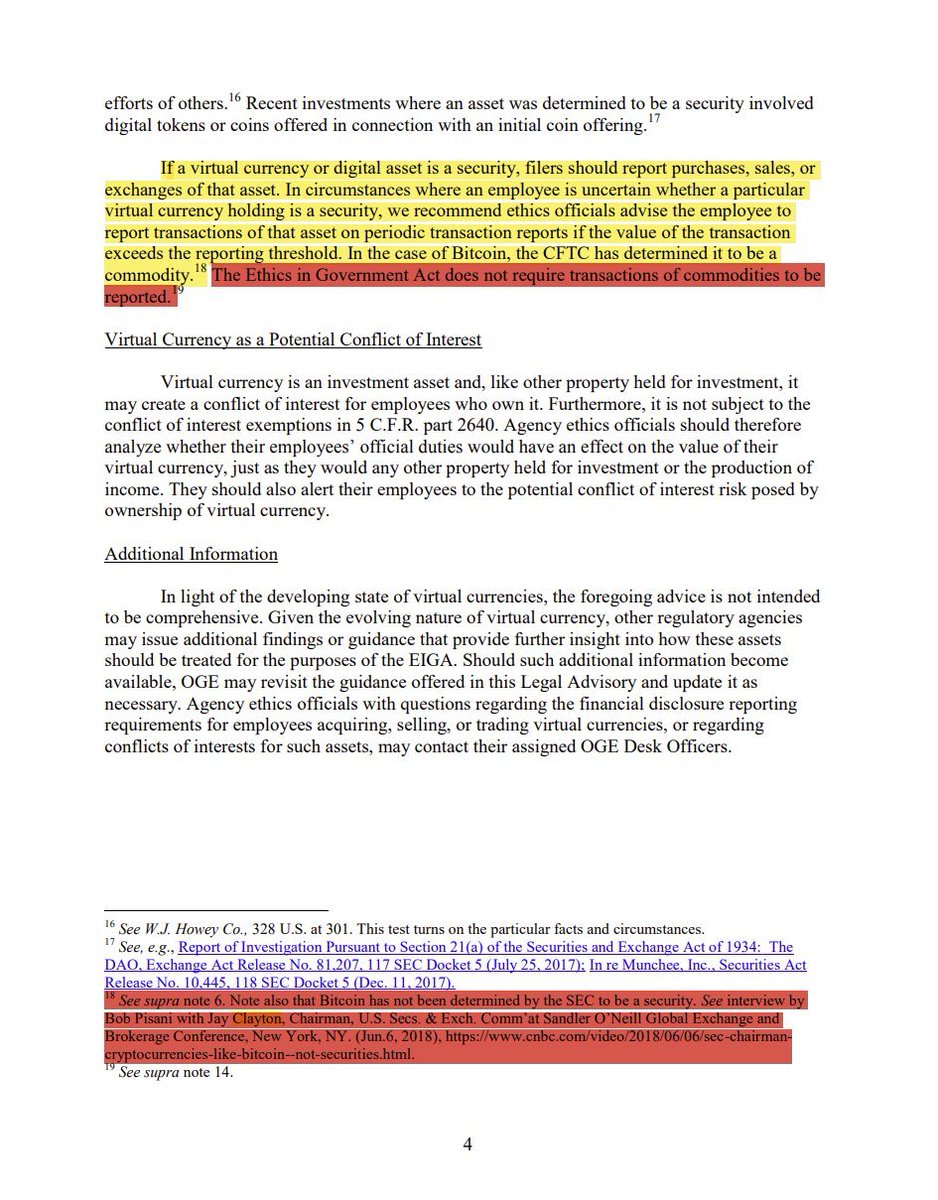 Leerzeit's tweet image. I can only emphasize it again and again: The reason for the urgency of the speech was to exempt Ethereum from the ethics provision going into effect that week that would have required all government employees to disclose their ETH holdings. Hinman's speech not only prevented that…