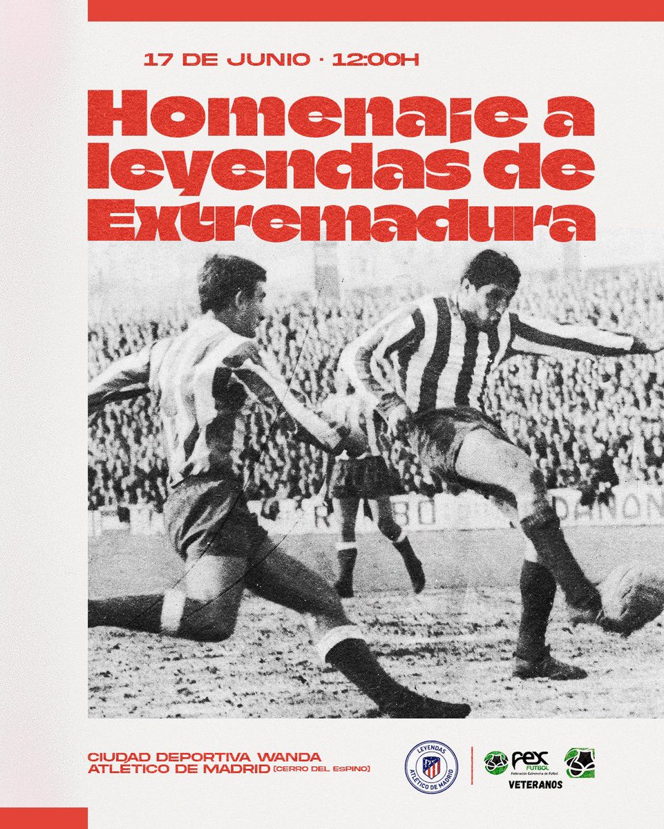 AtletiLeyendas's tweet photo. Este sábado, nuestras leyendas disputarán un encuentro de homenaje en la Ciudad Deportiva Wanda de Majadahonda ante las leyendas de la Federación de Fútbol de Extremadura ⚽ https://t.co/uOVGWjo2e1