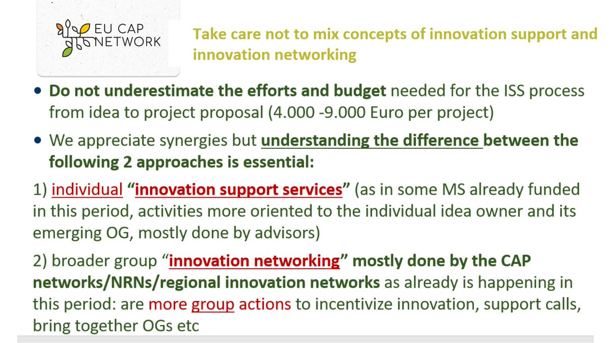 eucapnetwork's tweet photo. Kicking off day 2 of the #EUCAPNetwork #AKIS seminar, @ingevanoost @EUAgri discusses new roles of advisors within the #CAP
👉 🆕 All Member States will need to organise innovation support services 💡
⚠️ Don't mix innovation support with innovation networking (CAP Networks / NRNs) https://t.co/PPlUziifsc