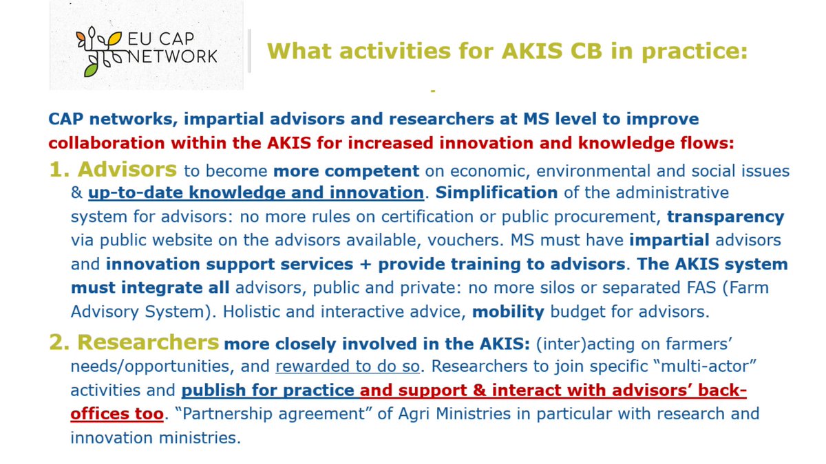 eucapnetwork's tweet photo. Kicking off day 2 of the #EUCAPNetwork #AKIS seminar, @ingevanoost @EUAgri discusses new roles of advisors within the #CAP
👉 🆕 All Member States will need to organise innovation support services 💡
⚠️ Don't mix innovation support with innovation networking (CAP Networks / NRNs) https://t.co/PPlUziifsc