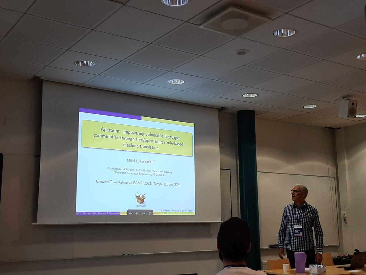 EAMT_2024's tweet photo. #EAMT2023 Workshop day! Here at #crowdMT @MikelForcada gives the first talk on whether and how MT can empower vulnerable language communities https://t.co/YD5gQstnMc