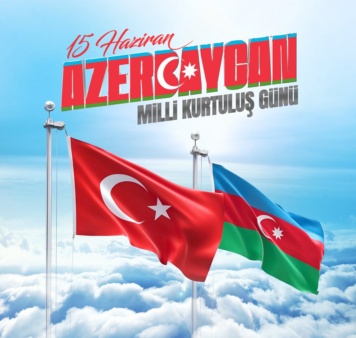 Birdir bizim her halimiz
Sevincimiz, melâlimiz
Bayraklarda hilalimiz 
Azerbaycan Türkiye

Kardeşliğimizin güçlenerek devam ettiği Can Azerbaycan'ın 15 İyun #MilliQurtuluşGünü ’nü təbrik edirəm. 🇦🇿🇹🇷