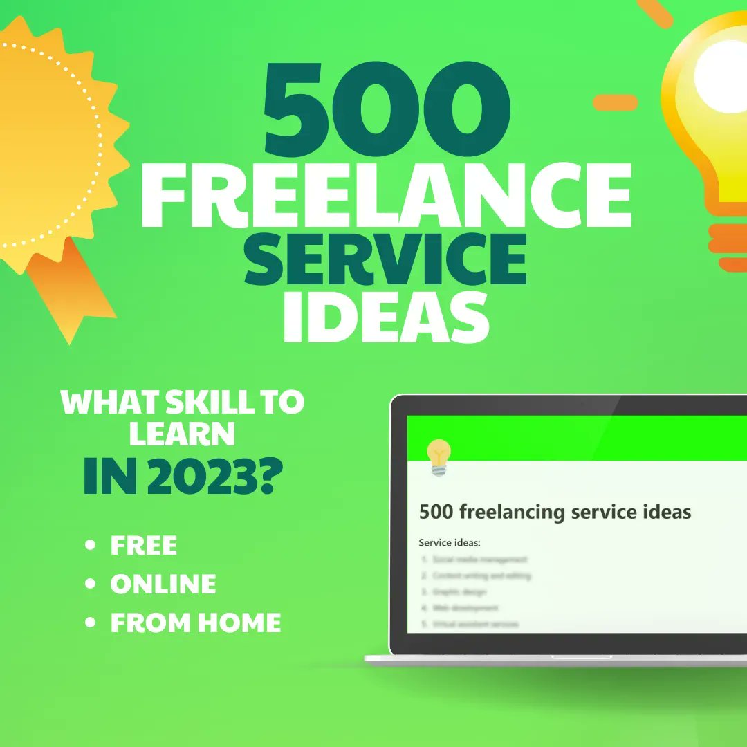 topdevfreelance's tweet image. Which skill to learn in 2023?
I made $500 000 from freelancing.
I've created a list of services you can offer as a freelancer in 2023.
Like, RT and reply "500" to get it (must be following).