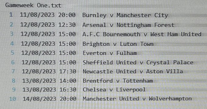 🚨EXCL: FULL LEAKED Premier League Gameweek 1 fixtures for the 2023/24 season. (these are real)
#Fixtures #PremierLeague #Gamedayone