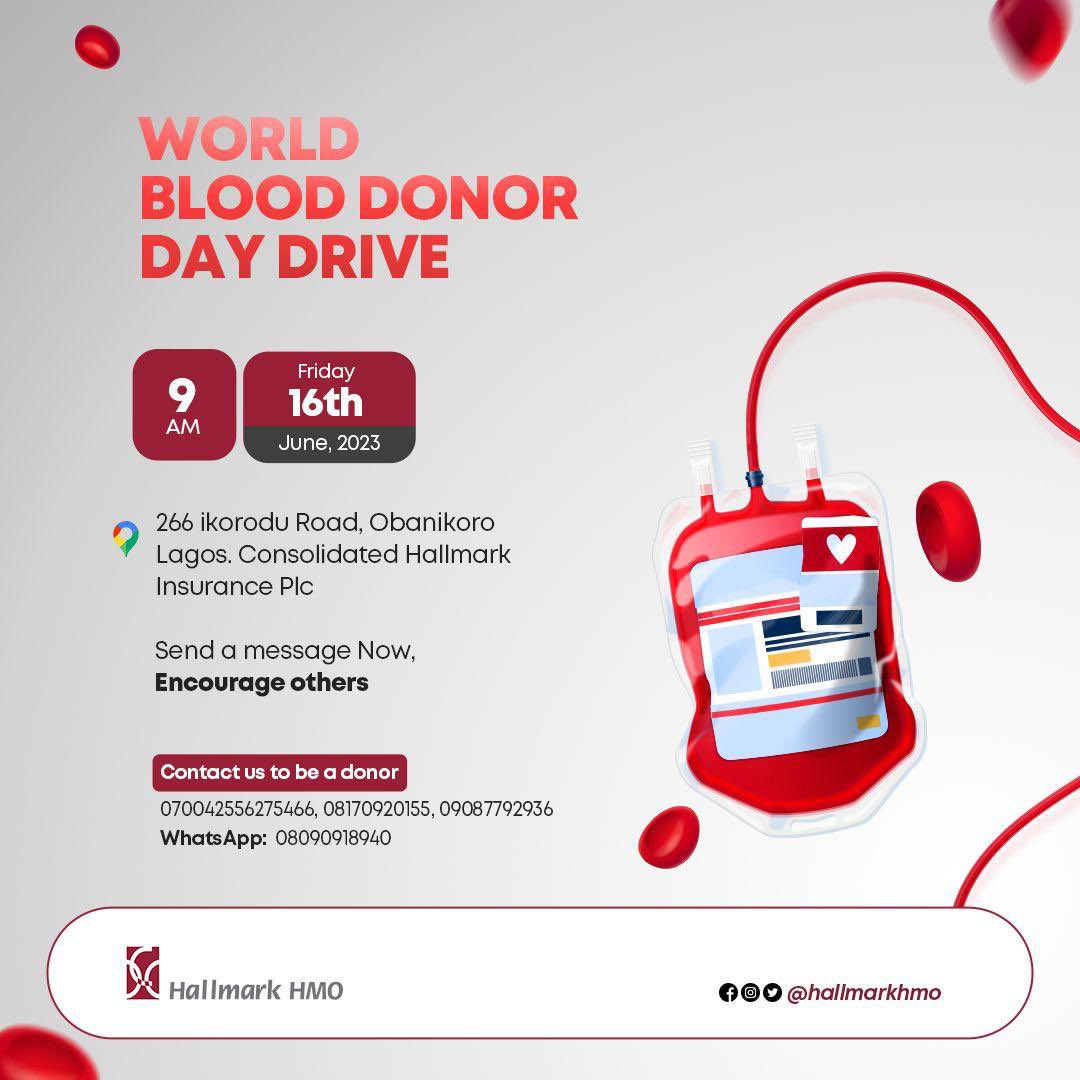 Hope you know that 1 unit of blood has the power to save 3 lives. Your blood donation can help someone survive. Tomorrow, join us at Ikorodu, Obanikoro, Lagos and be the change. Let's spread hope and light by giving the gift of life #HallmarkBloodDrive
Cc @HallmarkHmo