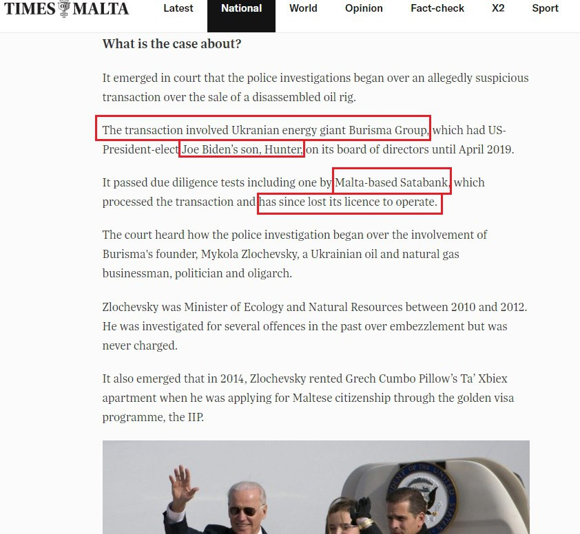 audreyc98788896's tweet photo. Huge Story!  #HunterBiden receiving #SWIFT transfers from #SATABANK in #Malta from #Burisma.  #Zlochevsky implicated in an oil rig transaction/money laundering case using the now defunct bank. https://t.co/C2ABQemJVm https://t.co/f9WI1fFFgQ