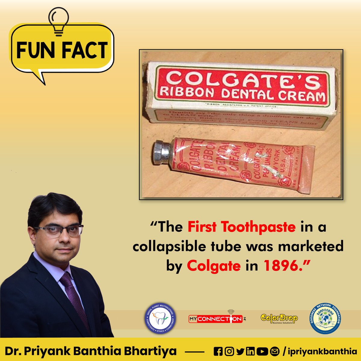 ipriyankbanthia's tweet image. Let&apos;s take a journey back to 1896 when dental hygiene got a major upgrade! Colgate introduced the world&apos;s first toothpaste in a collapsible tube, transforming the way we care for our teeth. Raise your hand if you&apos;re grateful for this game-changing invention! #toothpasterevolution