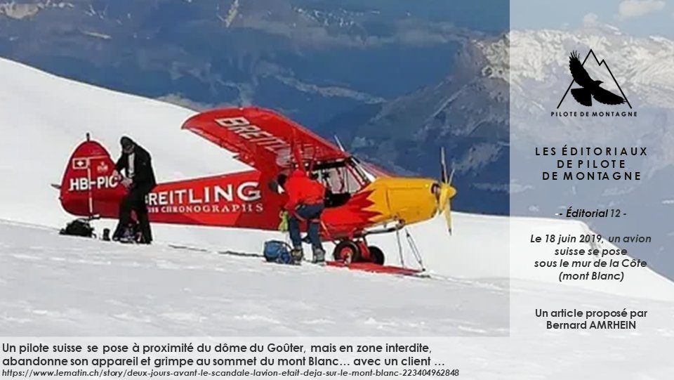 18 juin 2019 – PDM se remémore l'atterrissage d’un avion de tourisme suisse sur les contreforts du mont Blanc et la formidable manœuvre de restriction des vols avec moteurs thermiques que cette incursion dans une zone interdite aura permis.
pilote-de-montagne.com/editorial-12-1…