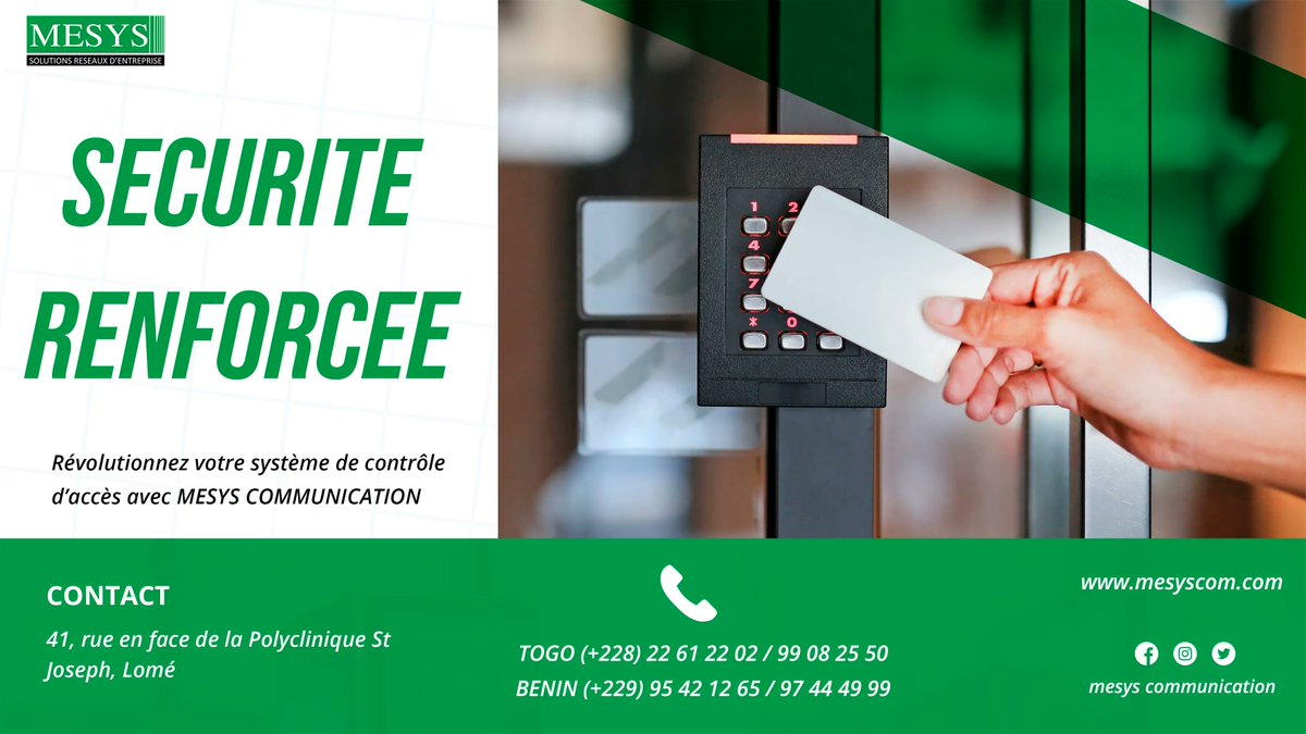 MesysCom's tweet photo. Nous allons vous aider en mettre en place un contrôle d'accès efficace. Grâce à nos solutions avancées, nous vous permettons de surveiller et réguler l'accès à vos locaux, renforçant ainsi la protection contre les intrusions non autorisées. #sécuritéentreprise #contrôledaccès https://t.co/qF3IPycuCy