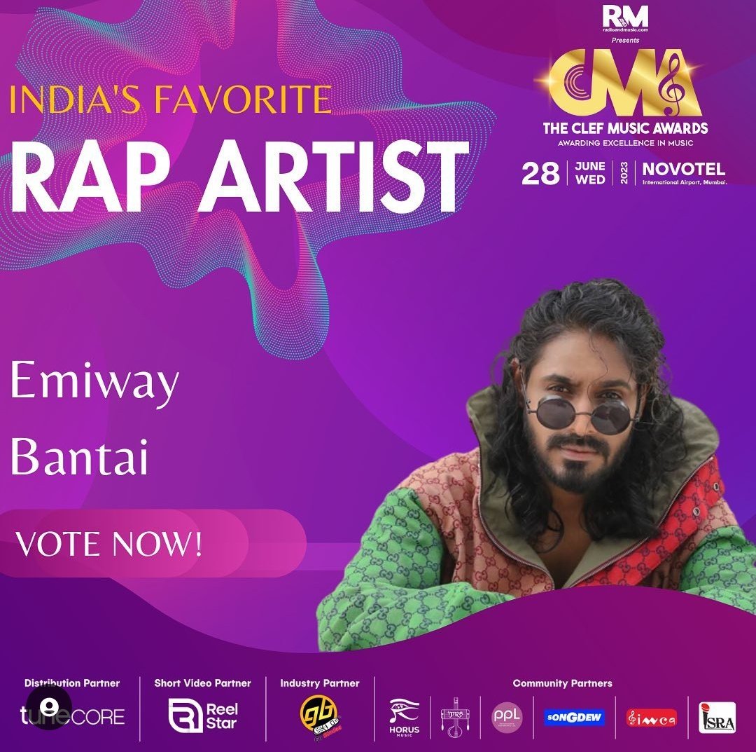 Vote now for @emiwaytweets as India's Favorite Rap Artist for The Clef Music Awards 2023! @radioandmusic 

Voting Link: radioandmusic.com/clefmusicaward…

#CMA2023 #ClefMusicAwards2023