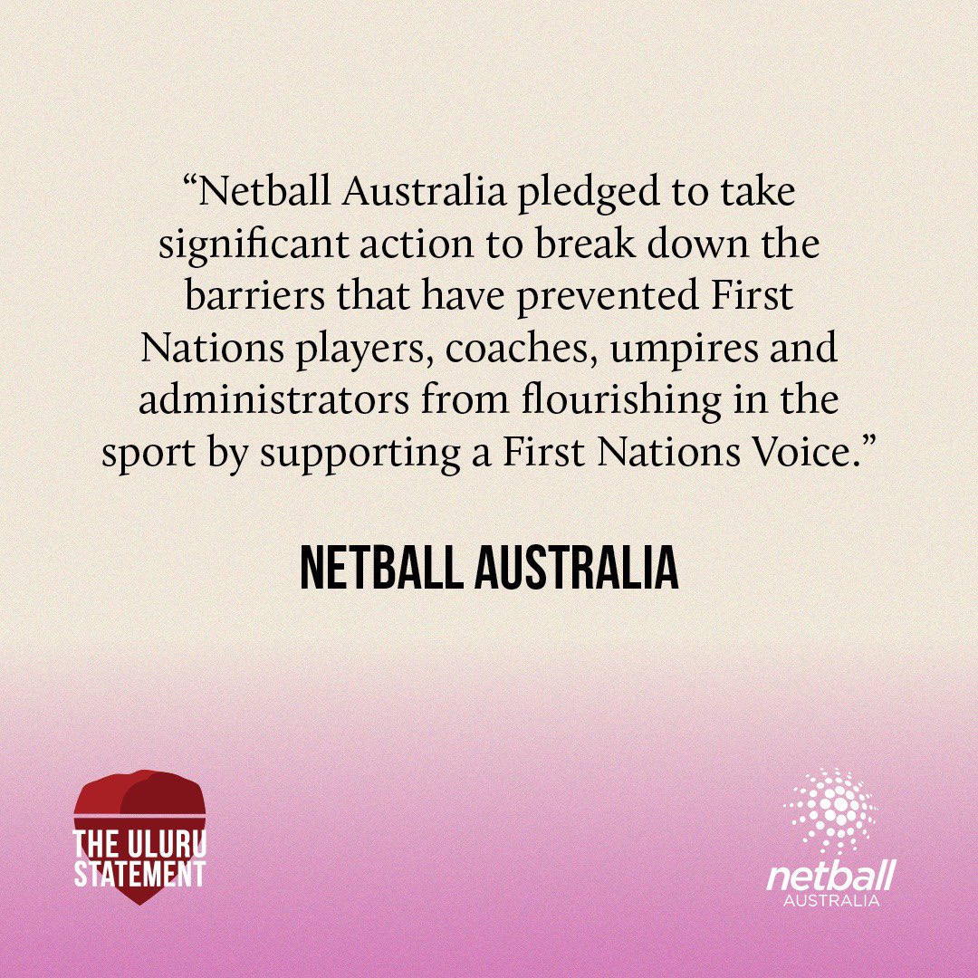 Thank you @NetballAust for backing the Voice! 

#UluruStatement #StayTrue2Uluru