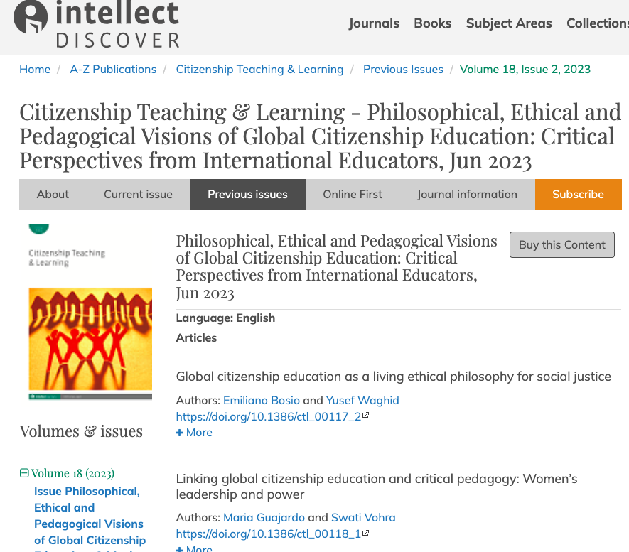 globalbosio's tweet photo. 👉OUT NOW! Special Issue | Philosophical, Ethical and Pedagogical Visions of Global Citizenship Education | international contributors discuss common good, critical pedagogy, decolonization, ethics, social justice, ubuntu &amp; more + excellent book reviews: https://t.co/2Jmk2Ex5US https://t.co/uoqWlFMoF4