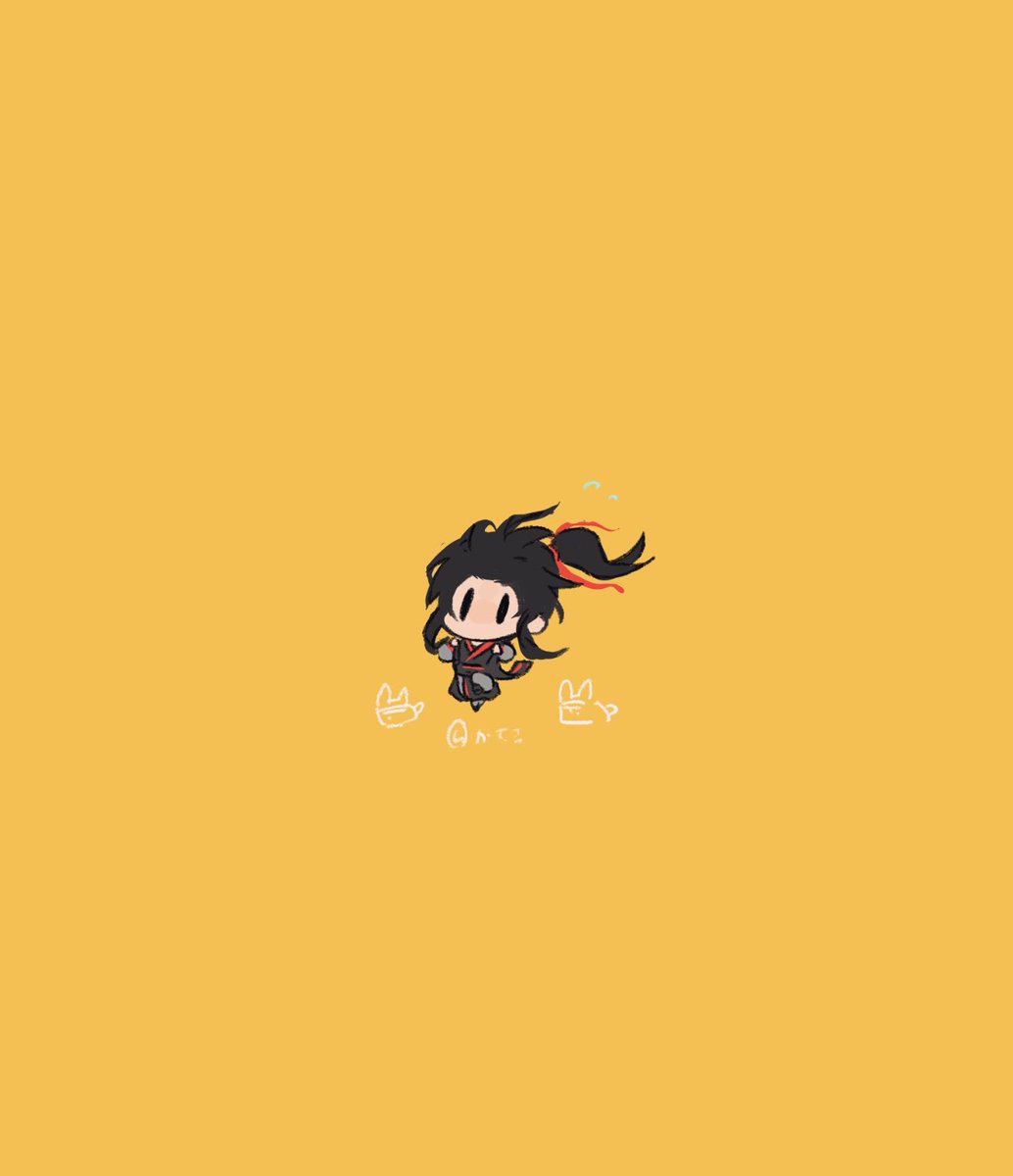 chibi black hair yellow background ponytail long hair solo simple background  illustration images