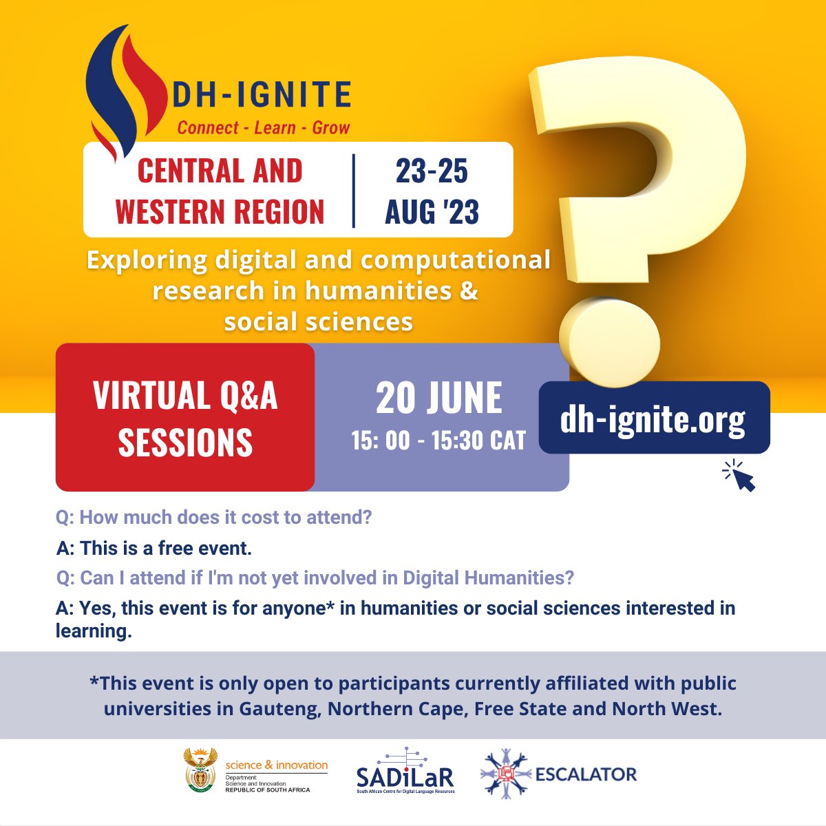 We are hosting our last Q&A session on Tuesday, 20 June, to answer your questions about how you can explore digital and computational research in humanities & social sciences by attending DH-IGNITE. 

Sign-up to join: bit.ly/3IPTxnI 

@SADiLaR_ZA