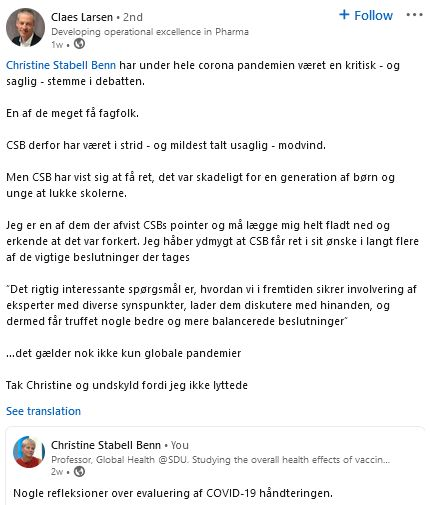 StabellBenn's tweet photo. Jeg stod tit alene i pandemi-debatten. Jeg deltog typisk, når flertallet var ved at vælge en vej, der stred mod min fortolkning af data - så er man per definition i mindretal😉 I al beskedenhed fik jeg ret i stort set alt, hvad jeg sagde. Det er dejligt at få anerkendelse herfor. https://t.co/v2U5wQYqnU