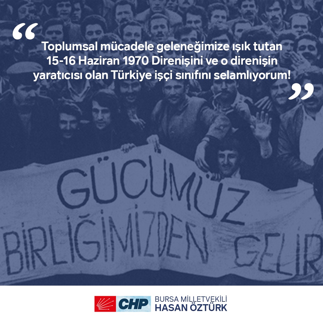 Toplumsal mücadele geleneğimize ışık tutan
15-16 Haziran 1970 Direnişini ve o direnişin
yaratıcısı olan Türkiye işçi sınıfına selam olsun!

#İşçilerinHaziranı #1516HaziranDirenişi #GücümüzBirliğimizdenGelir