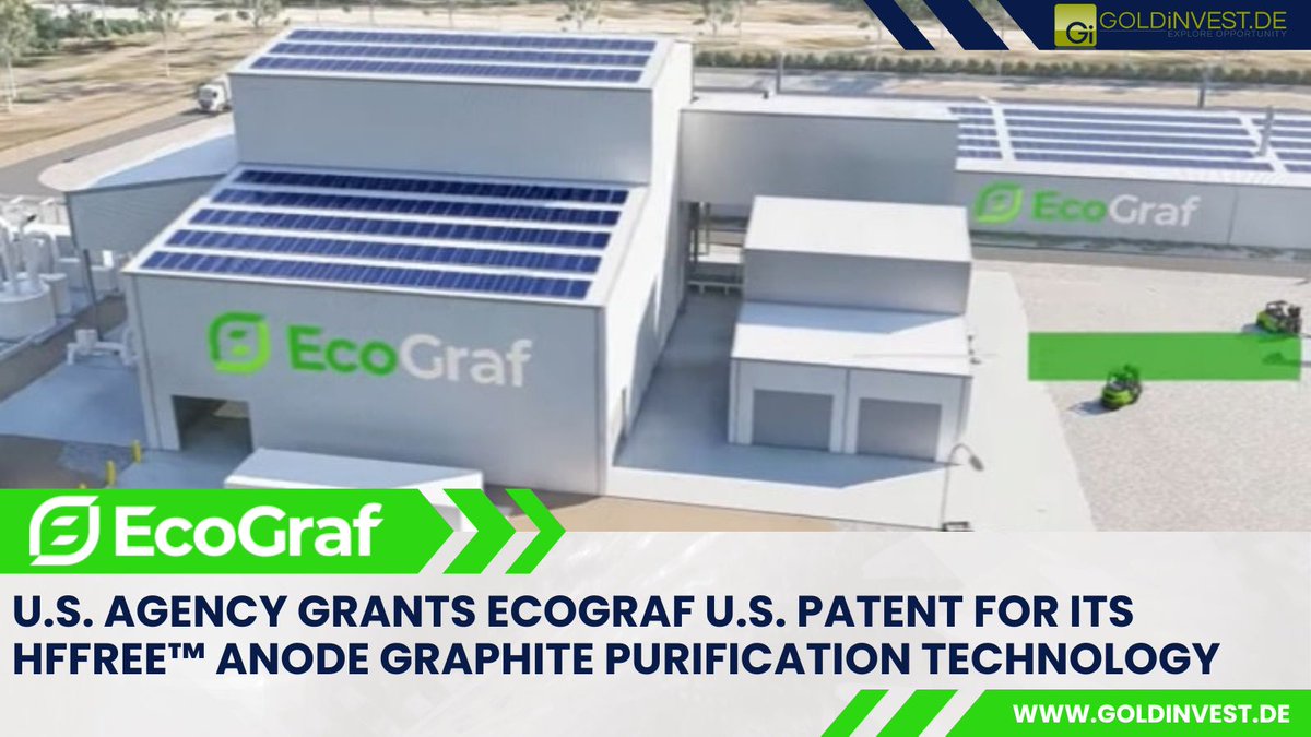 GOLDINVEST_de's tweet image. The U.S. Patent and Trademark Office will soon issue a U.S. patent to Australia's #EcoGraf Limited for its alternative purification technology for producing battery anode material from natural graphite. 

Read more ▶️▶️ goldinvest.de/weitere-meldun…

$EGR #Graphite #technology