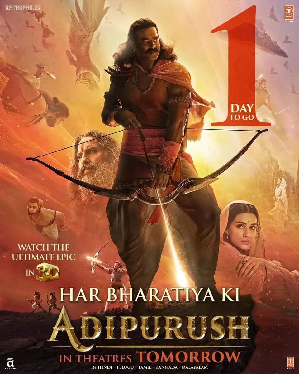 #ADIPURUSH 🎬️  #आदिपुरुष
1 DAY TO GO ... IN CINEMAS 🎥
@Offladipurush
Ft.@PrabhasRaju @kritisanon

#Prabhash #KritiSanon #SaifAliKhan #SunnySingh

Director: #OmRaut @omraut

BOOKING IS ALREADY OPEN !!
@KhaltiOfficial @eSewaNepal @imepay_official @QFXCinemas @BigmoviesNepal