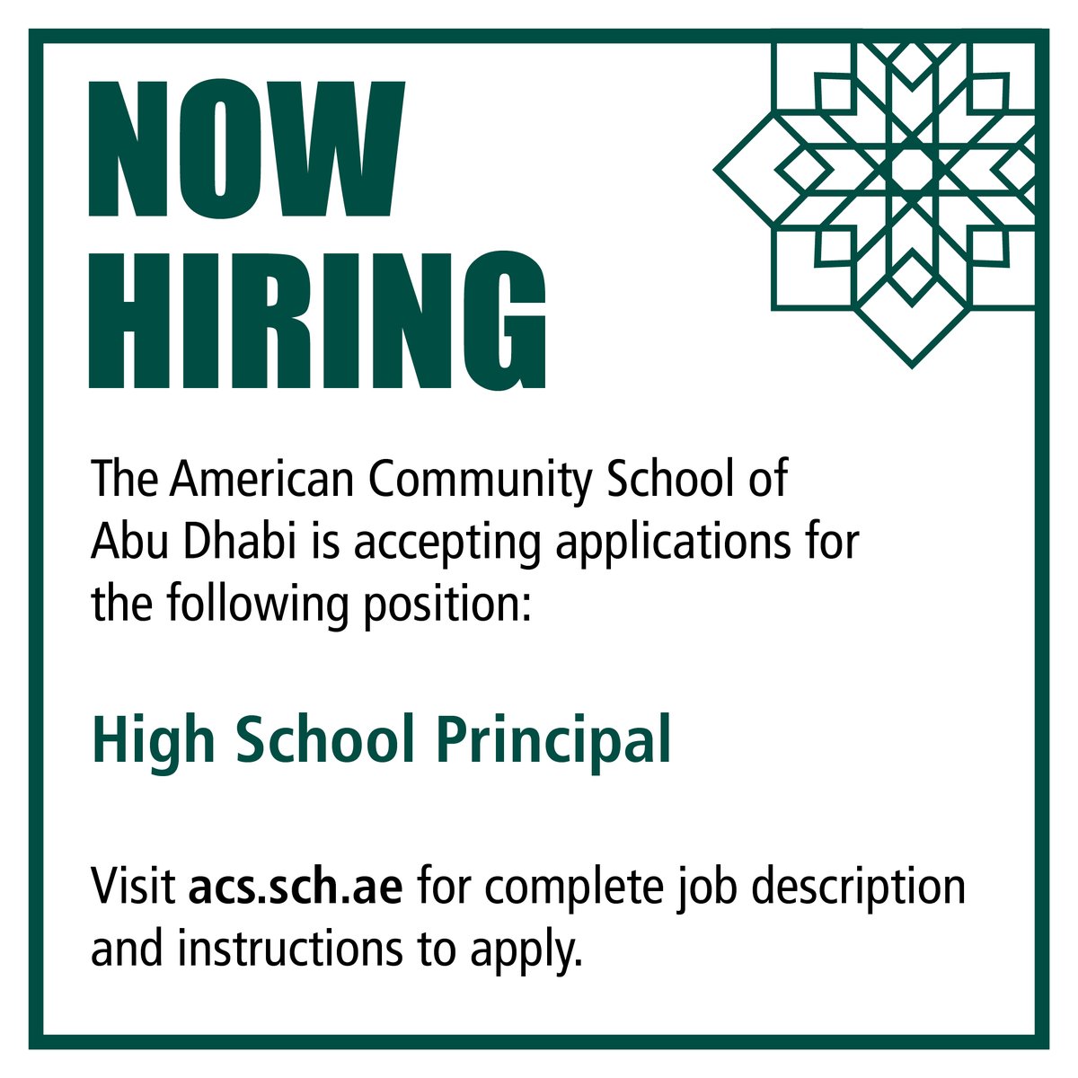 #ACSAbuDhabi seeks a passionate, enthusiastic and experienced educational leader for our next High School Principal. Forward-thinking, innovative and with a desire to be part of a collaborative community? Learn more: buff.ly/3Cwdnkg