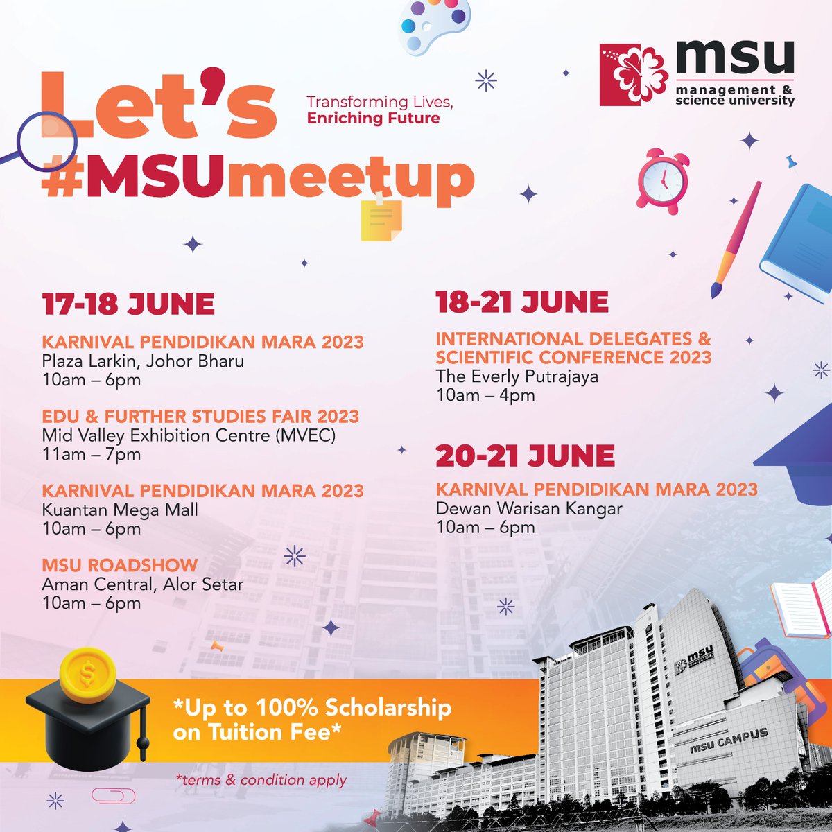To all #SPM2022 leavers!! Don't miss out our #MSUmeetup! Discover your dream program & seize the chance to secure @YayasanMSU scholarship up to 100%* Explore various programs waiting for you at @MSUmalaysia Let us help you kickstart your educational journey on the RIGHT foot!!