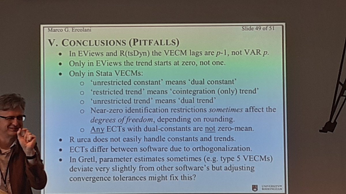 Exciting research from Marco G. Ercolani at University of Birmingham comparing VECM #cointegration estimates across software packages.

A fascinating study that sheds light on the challenges of #timeseries modeling in econometric research.

#econometrics #econtwitter #gc23