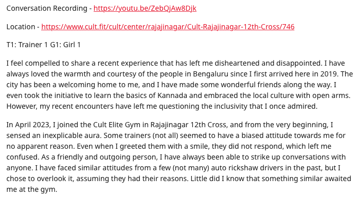 ravisingh88718's tweet photo. Cult Rajajinagar 12th Cross Discrimination Case - Bengaluru

Conversation Recording - https://t.co/l9m0ViCjoi

Location - https://t.co/xv2ZwABOvZ

@cultfitOfficial https://t.co/C9Hl65ZbwA