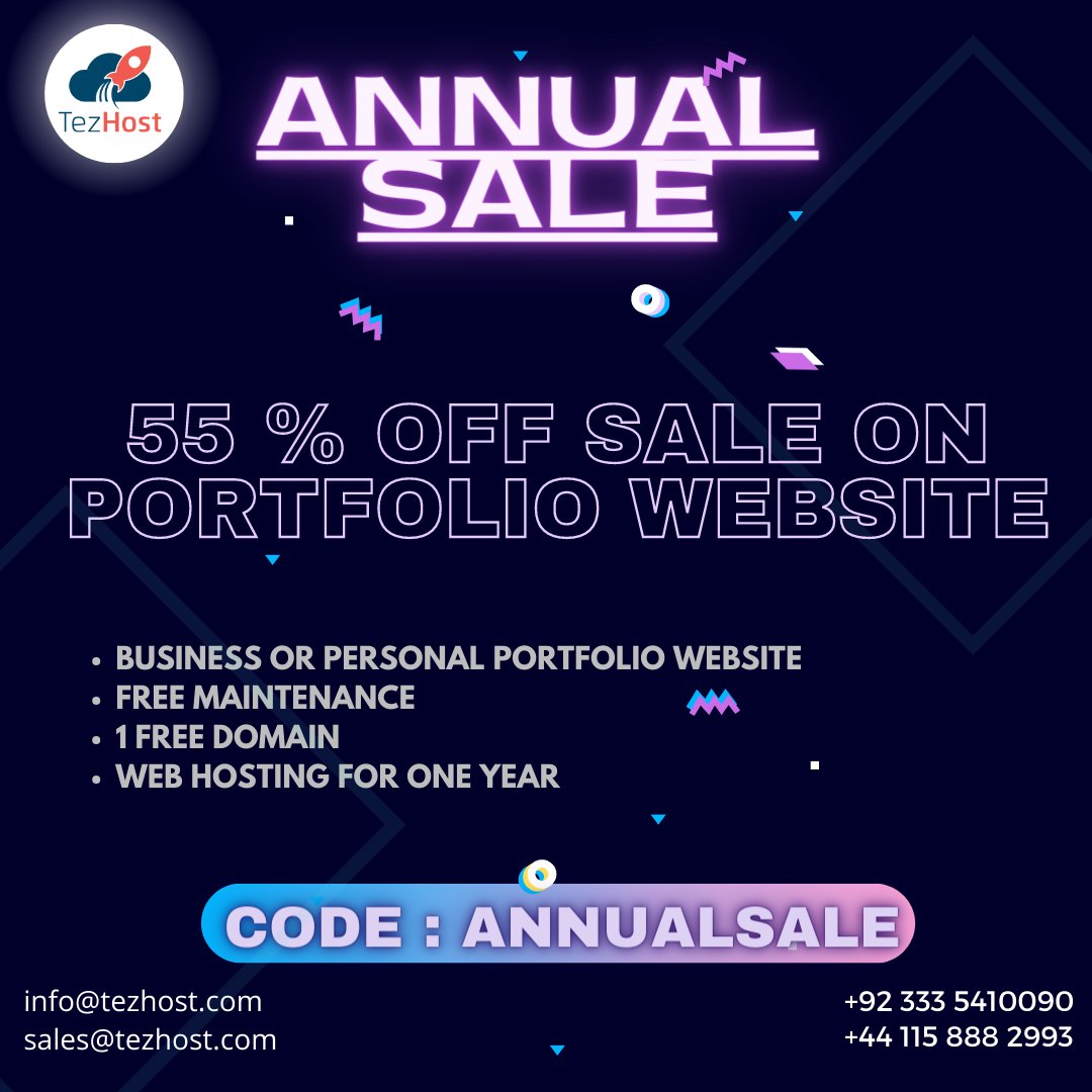 🌟 Exclusive Offer Alert! Save 55% on Portfolio Websites during TezHost's Annual Sale!
 📷 tezhost.com/annual-sale/ 
#PortfolioWebsites #AnnualSale #TezHost #wordpress #nodejs #microsoft #azure #domain #cpanel #joomla #ldap #freebsd #linux #vps #technology #django #seo