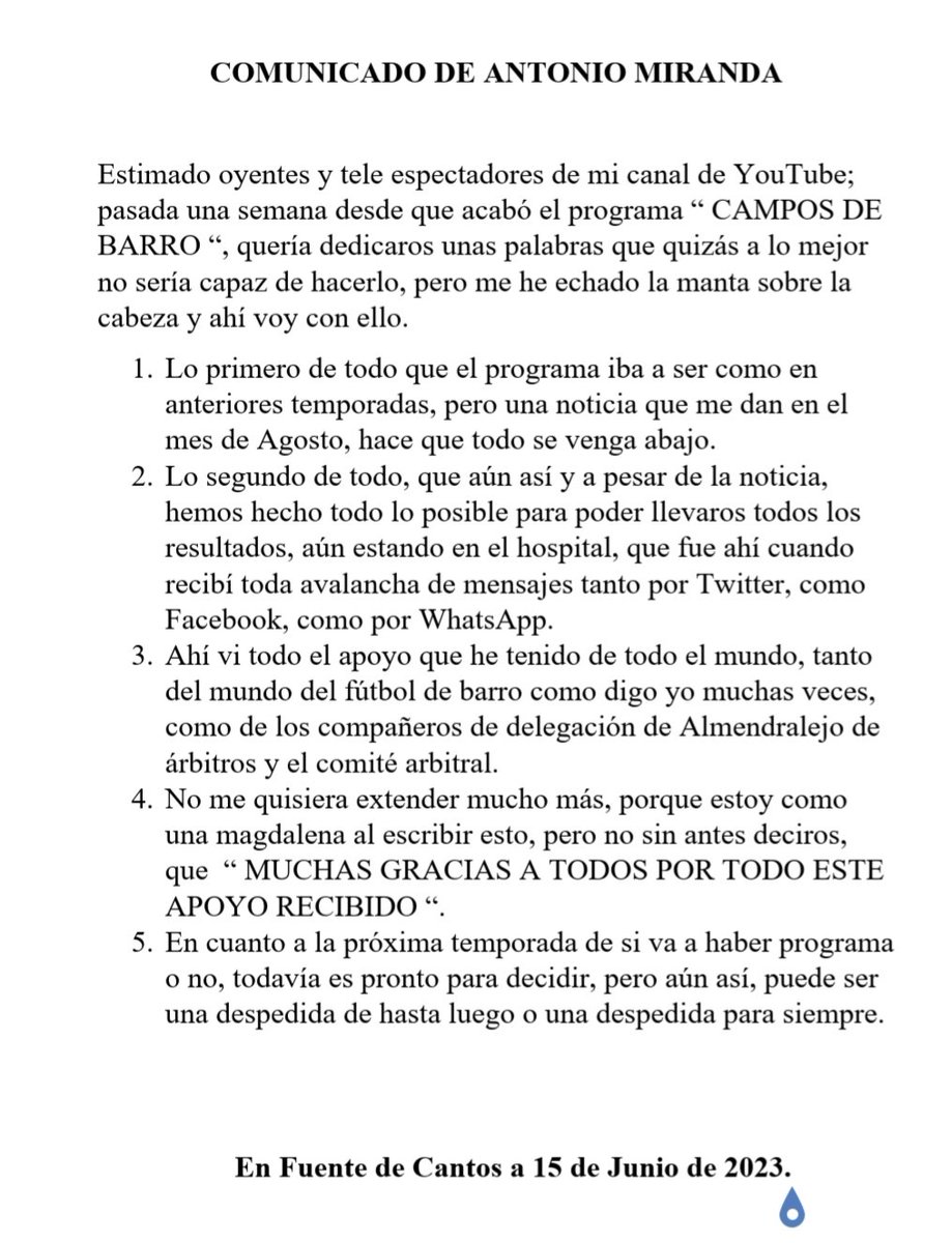 Buenas a todos, a continuación os dejo este comunicado