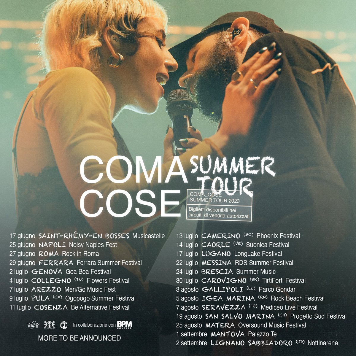 INIZIA IL SUMMER TOUR 🫂🌞❤️‍🔥🍉🌈🏝️Dove ci vediamo? #comacose #tour 

🎫 comacose.it/tour/