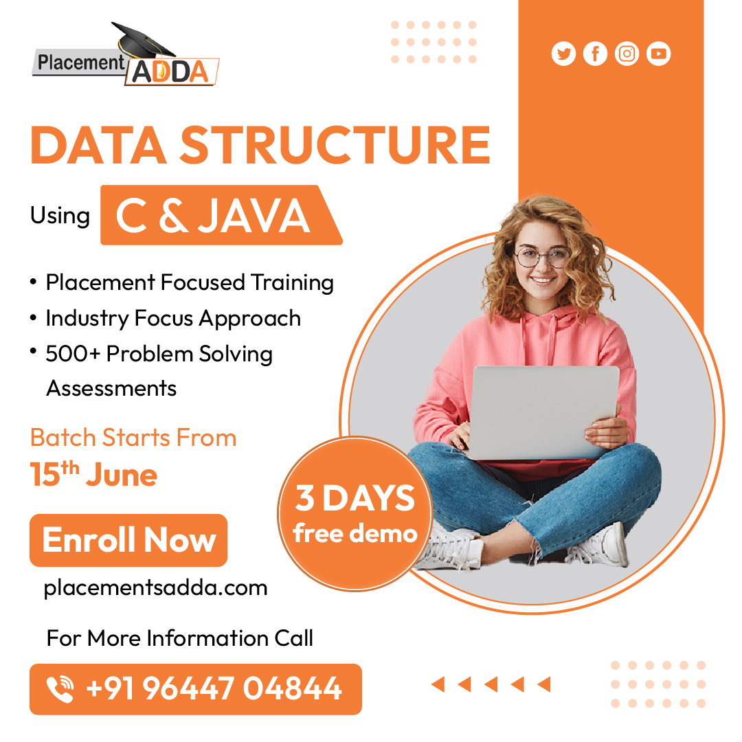 👉 Start your career with us. #placementsadda !!
Batch Starts From:
-->> 15th June 2023 <<--

#placementsadda #placementtraining #placements2023 #C #java #datastructuretraining #datastructure #programming #algorithm #developer #datastructures #PlacementDrive