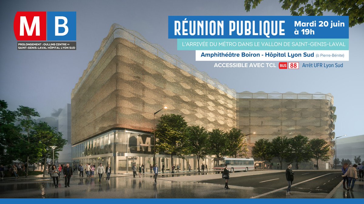 ProlongMetroB's tweet image. 🚧⏳ Le chantier amorce sa dernière phase

🔎 Pour tout savoir sur l’arrivée du métro B dans le Vallon de St-Genis-Laval, la réorganisation du réseau bus et le nouveau P+R, RDV mardi pour une réunion publique de présentation

📆 20/06 à 19h
📌 Amphi. Boiron - Hôpital Lyon Sud
